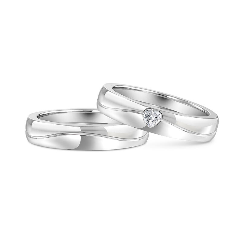 Jeulia "Lines of Love" Simple Heart Couple Rings Sterling Silver