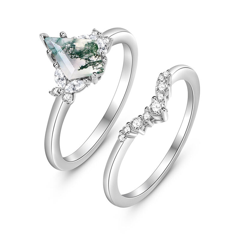 Jeulia Unique Moss Agate Bague de fiançailles Argent Sterling