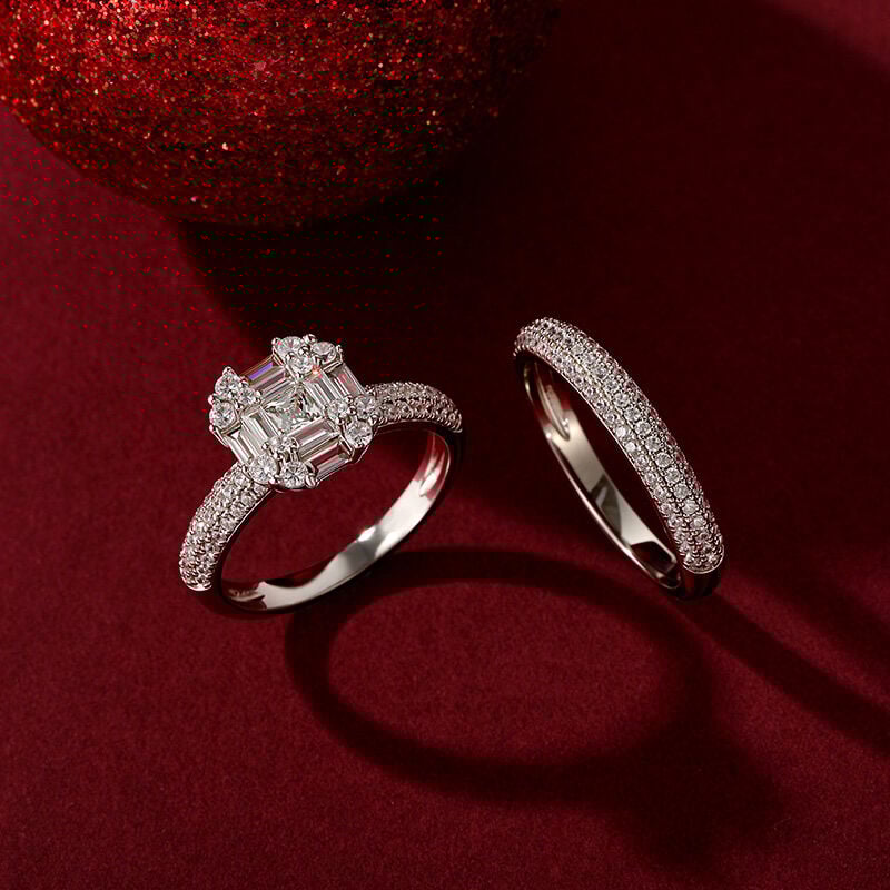 Jeulia Special Square Eternity Ring Set 2PCS