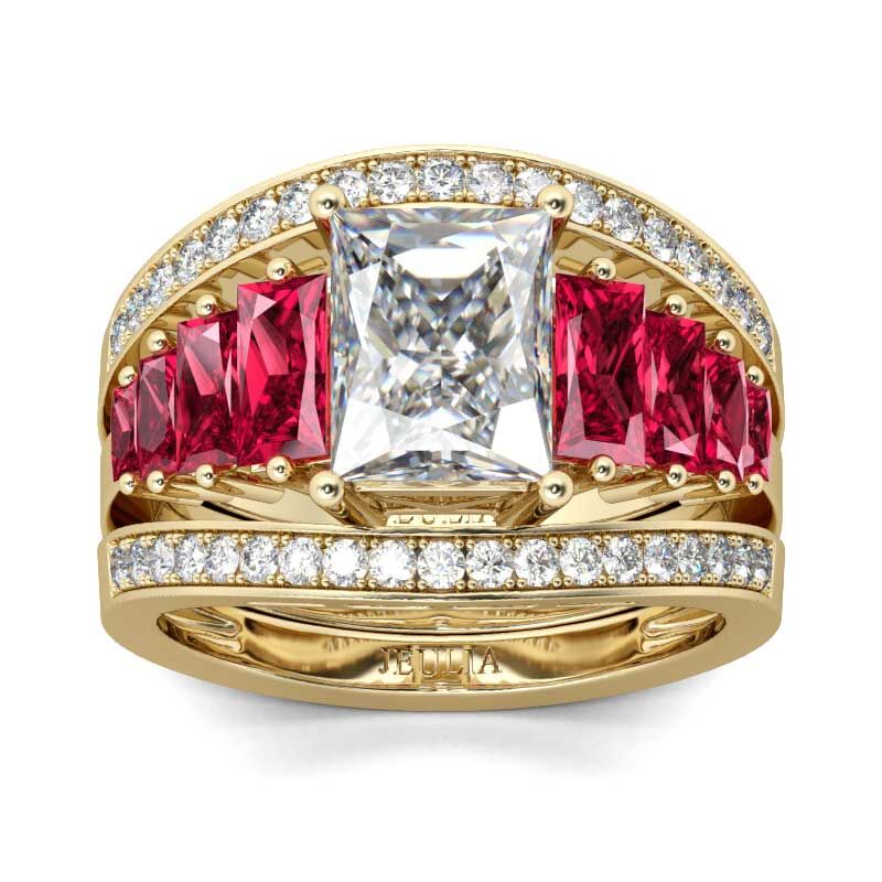 Jeulia Terno De Anillos Con Tono Dorado De Talla Redonda En Plata De Ley