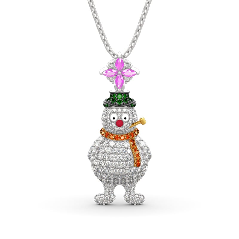 Jeulia "Merry Christmas" Snowman Design Sterling Silver Necklace