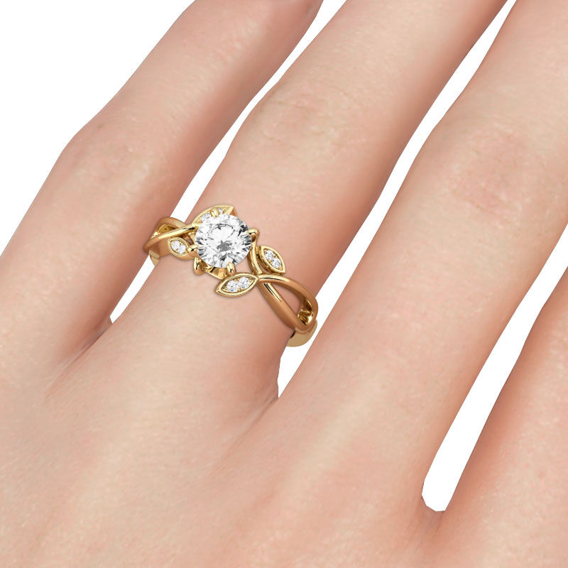 Jeulia Blatt Design Rundschliff Sterling Silber Ring Verlobungsring