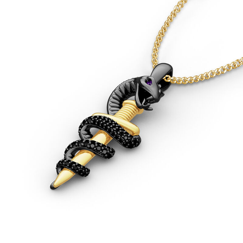 Jeulia "Never Give Up" Mamba and Dagger Sterling Silver Memorial Necklace