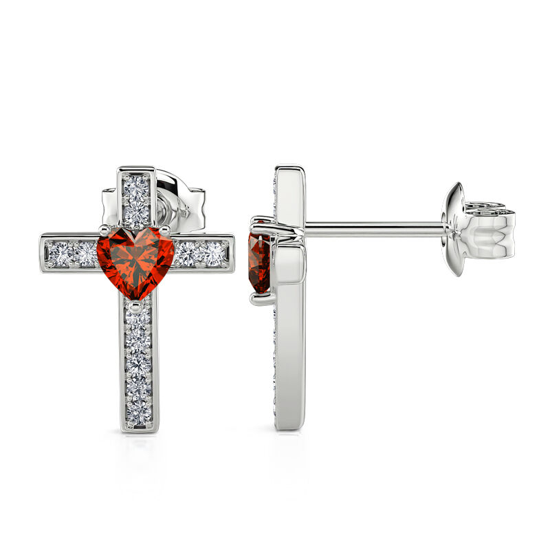 Jeulia "Faith & Love" Heart Design Cross Sterling Silver Earrings