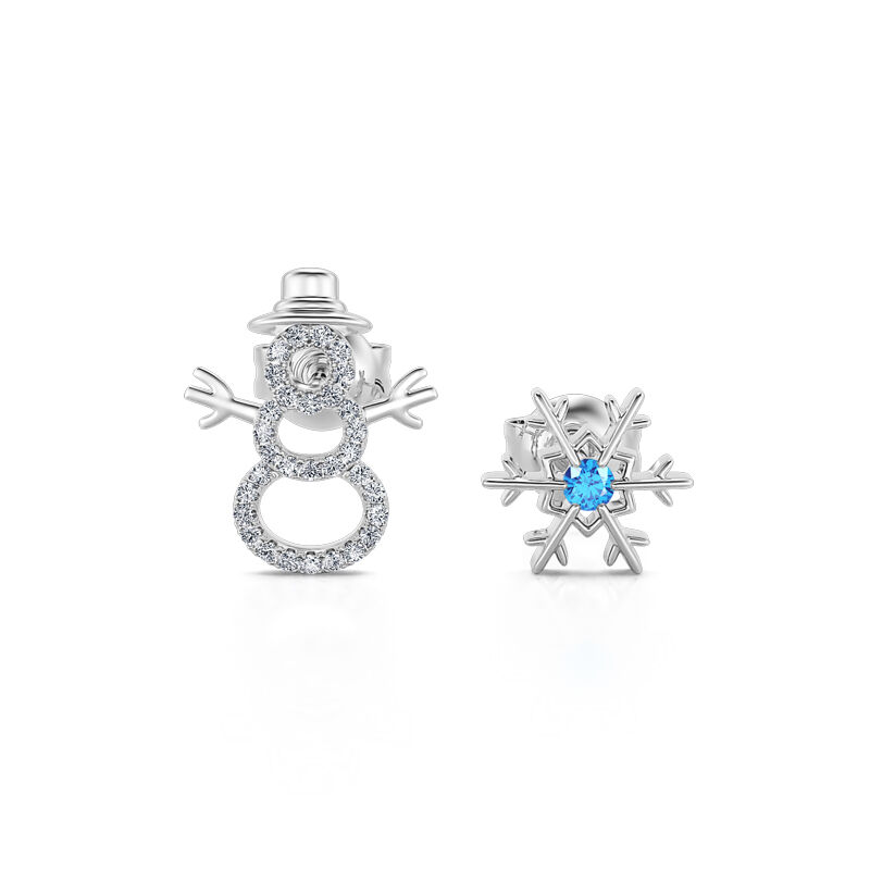 Jeulia "Merry Christmas" Snowman & Snowflake Design Sterling Silver Earrings