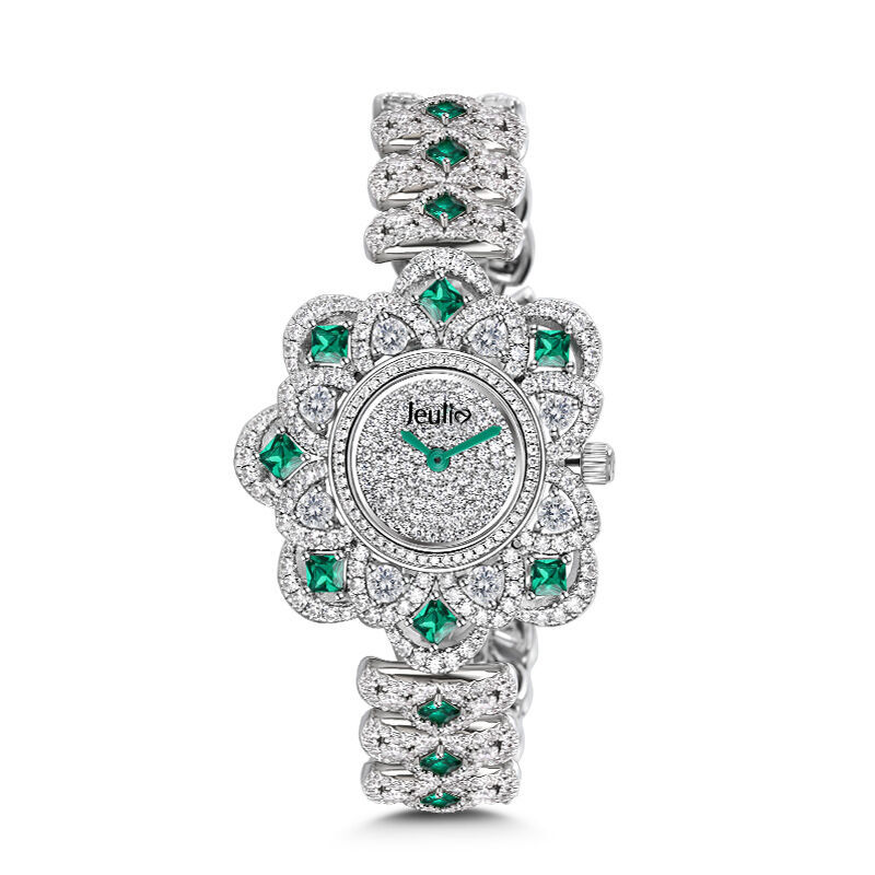 Jeulia "Extreme Brilliance" Floral Design Round Case Quartz Women's Wristwatch