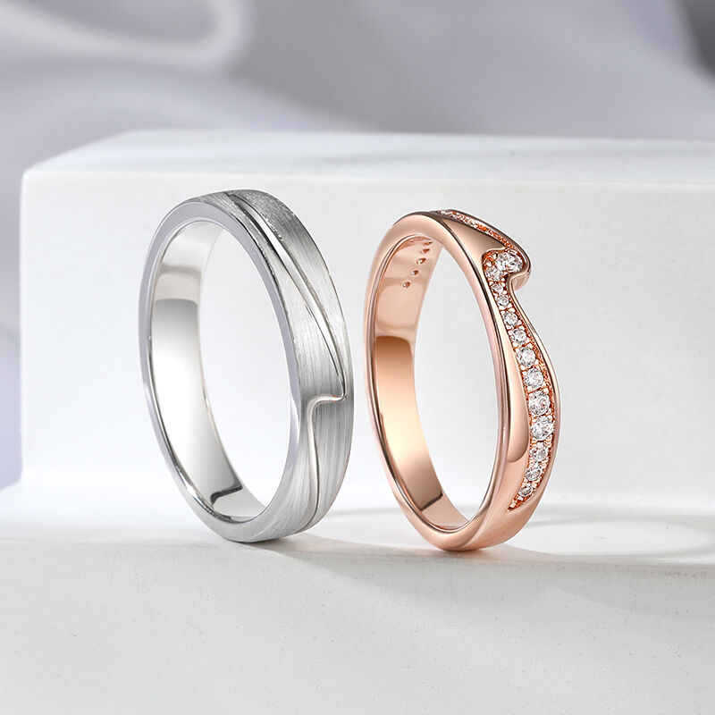 Jeulia Sea Wave Design Sterling Silver Couple's Rings