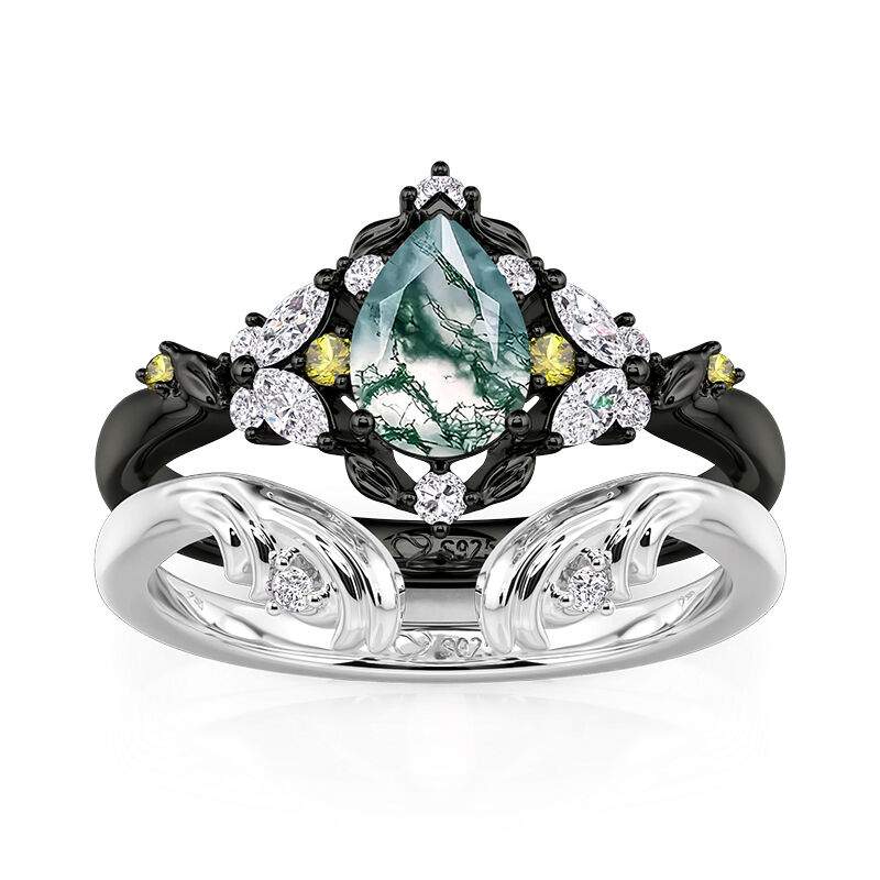 Jeulia Midsummer Night Mysterisk Skog Moss Agat Ringset