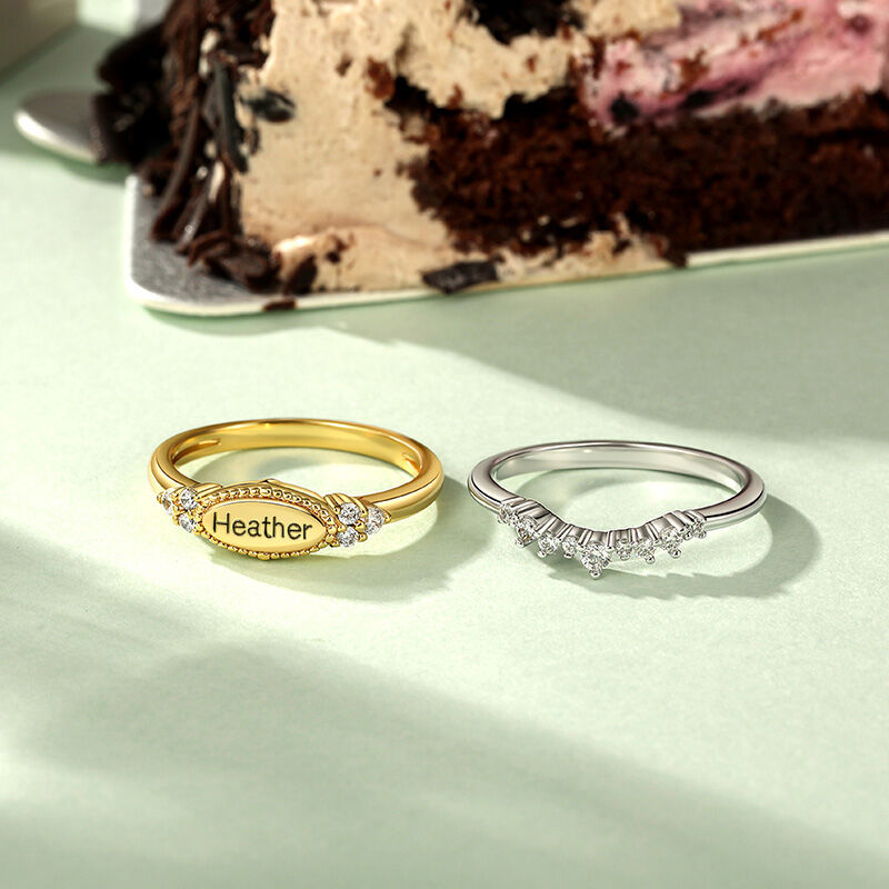 Jeulia Esenciales del Día Juego de Anillos de Cuentas con Nombre Personalizado Bicolor