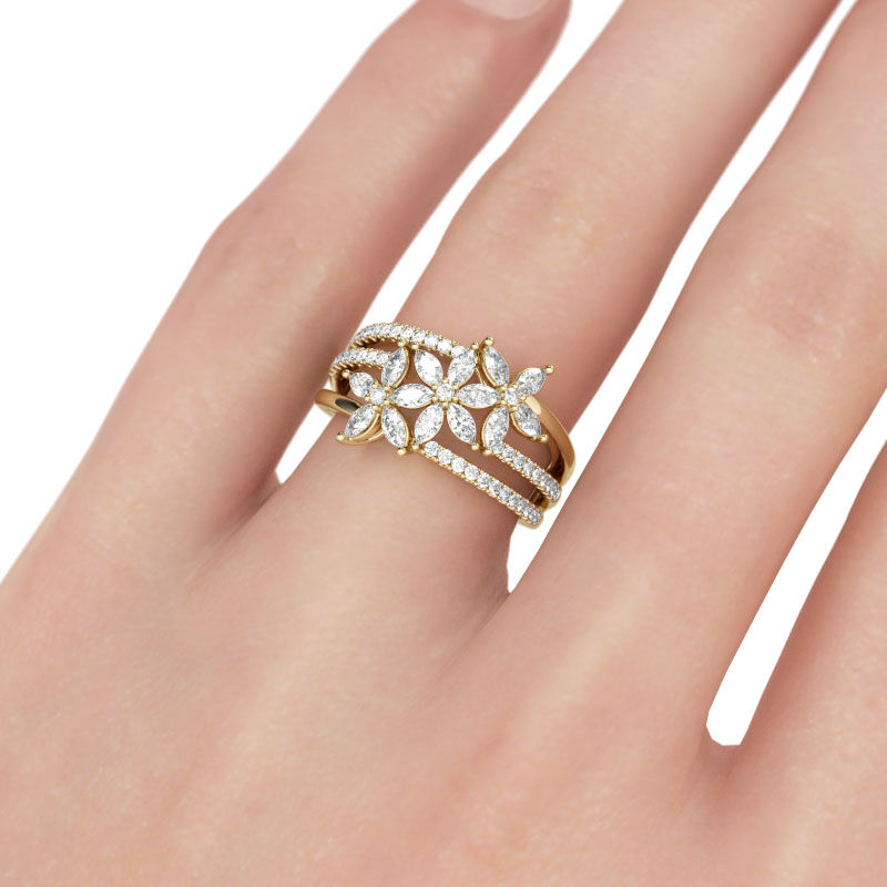 جوليا خاتم الفضة الإسترليني بقطع ماركيز كلاسيكي النسائية بتصميم أزهار