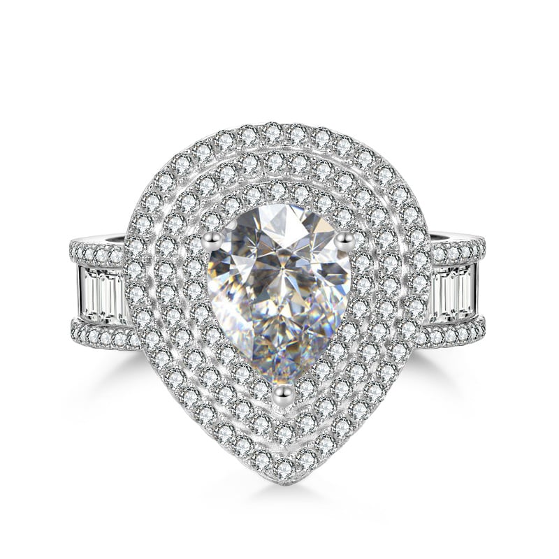 Jeulia Three Halo Pear Cut Radiance Eternity Band Engagement Ring