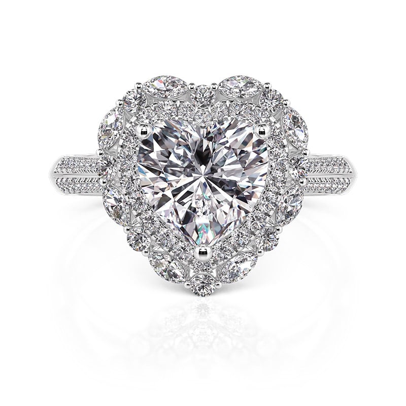 Jeulia Vintage Double Halo Heart Engagement Ring Sterling Silver