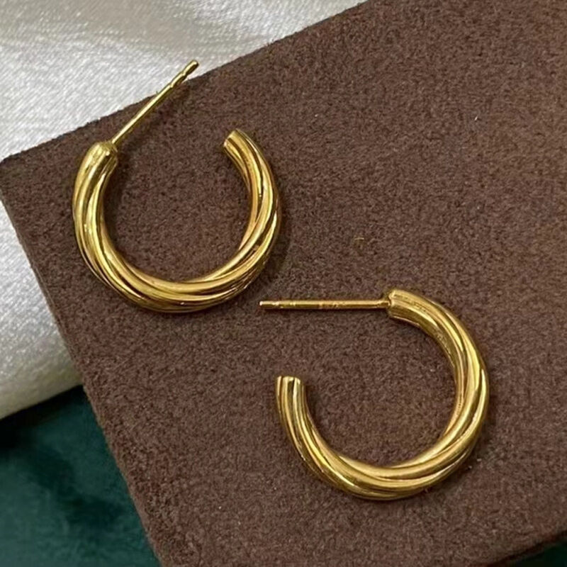 Jeulia Gold Tone Twisted Rope Sterling Silver Hoop Earrings