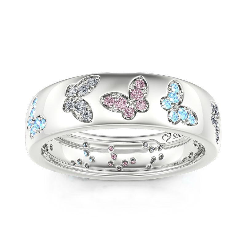 Jeulia "Farbenfroher Himmel" Schmetterling Intarsien Sterling Silber Damen Bandring