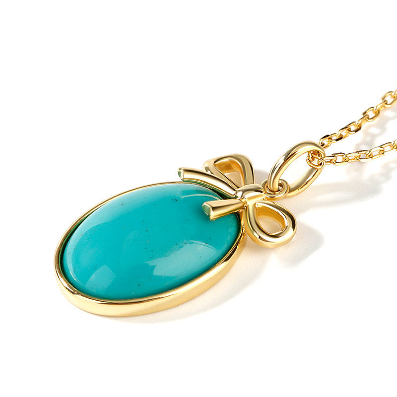 Jeulia Bow-knot Design Turquoise Pendant Sterling Silver Necklace