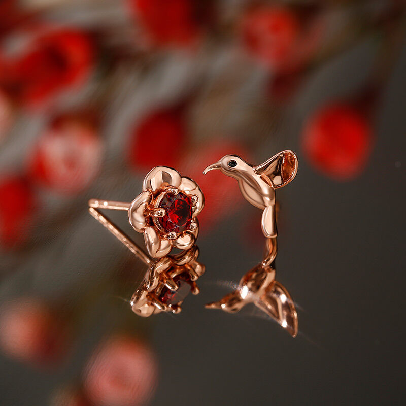 Jeulia "Hummingbird＆Flower" Sterling Silver Stud Earrings