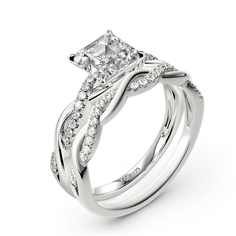 Jeulia Twist Asscher Cut Sterling Silver Ring Set