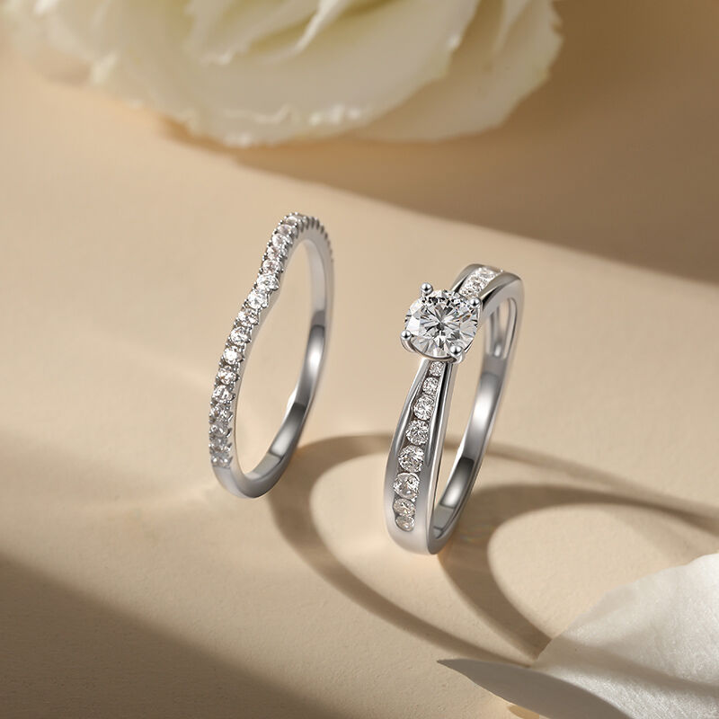 Jeulia Ensemble de Bague de Fiançailles Coupe Ronde Personnalisée 2 Pièces