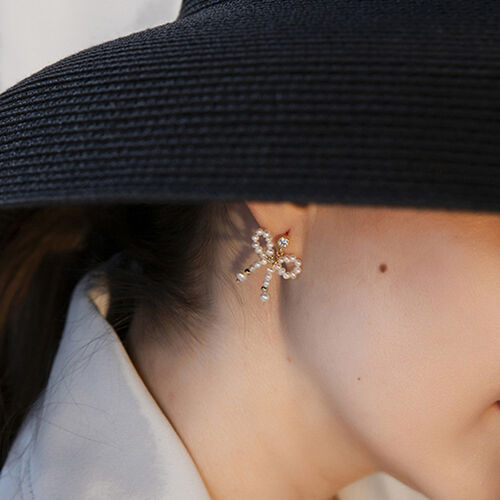Jeulia Pearl Bowknot Design Sterling Silver Earrings