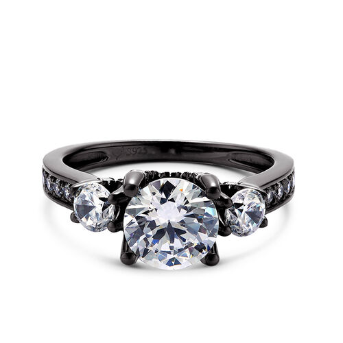 Jeulia Three Stone Round Cut Sterling Silver Ring