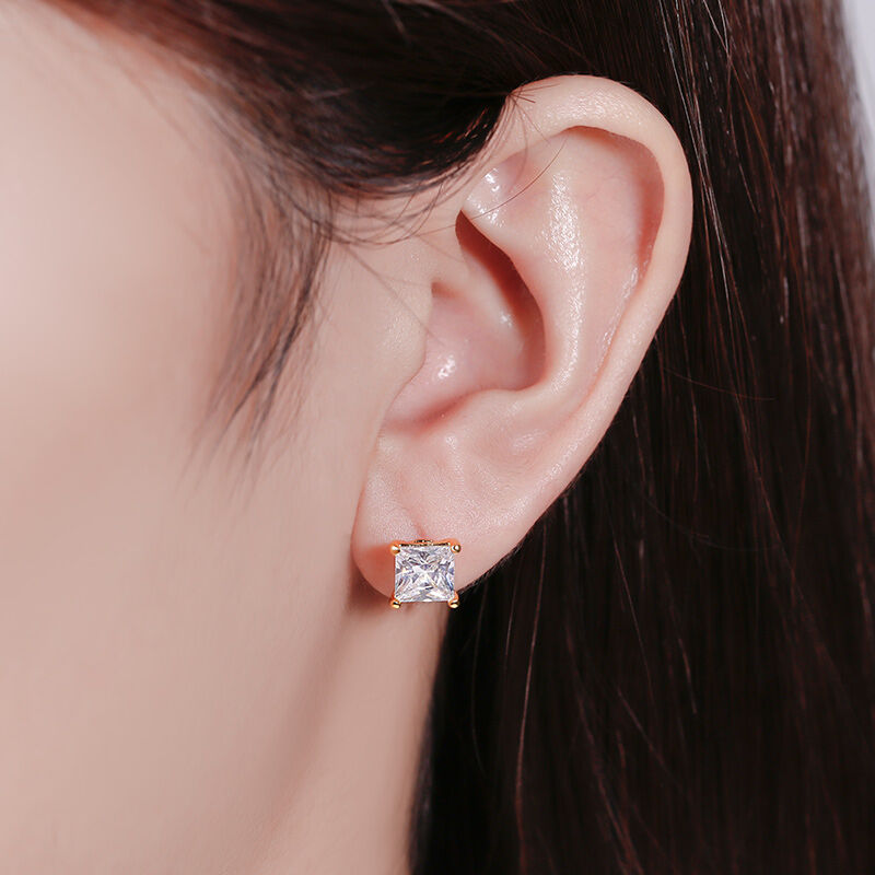 Jeulia Classic Princess Cut Sterling Silver Stud Earrings