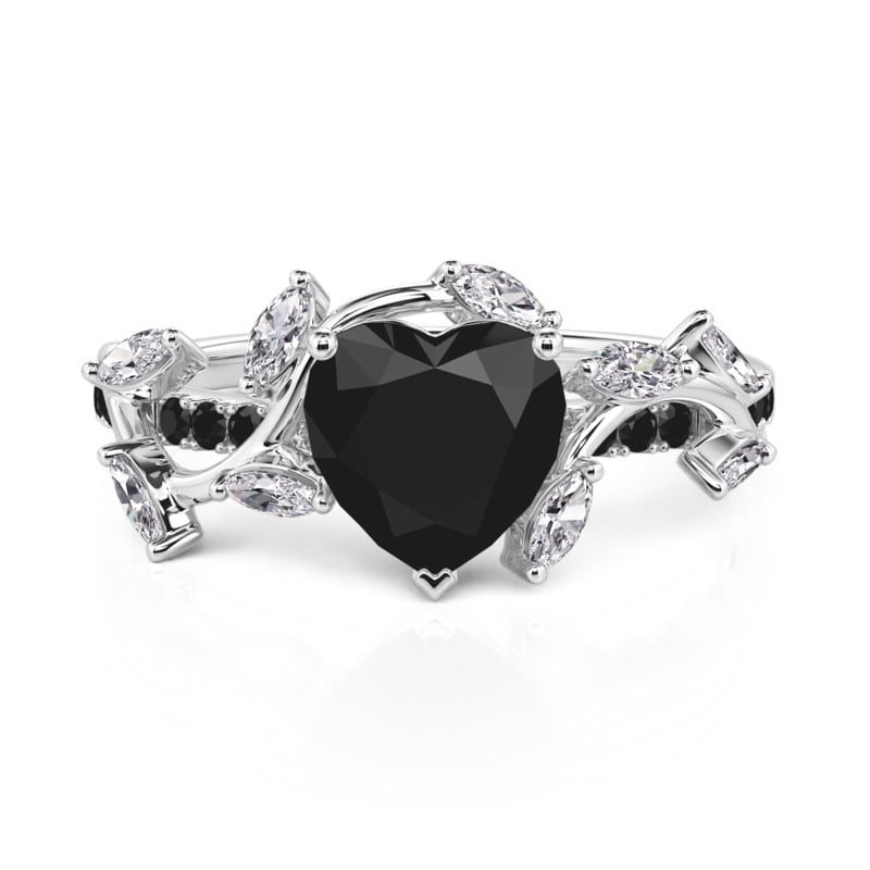 Jeulia Twisted Thorns Leaf Black Heart Promise Ring