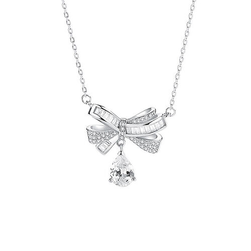 Jeulia Sweet Pear Cut Bowknot Sterling Silver Necklace