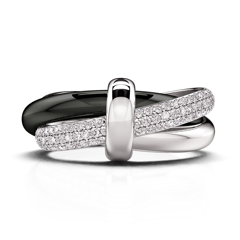 Jeulia Classic Black and White Trinity Ring