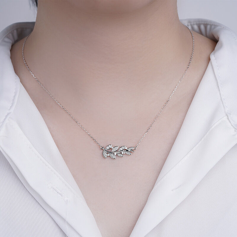Jeulia "Love and Peace" Olive Leaf Vine Sterling Silver Necklace