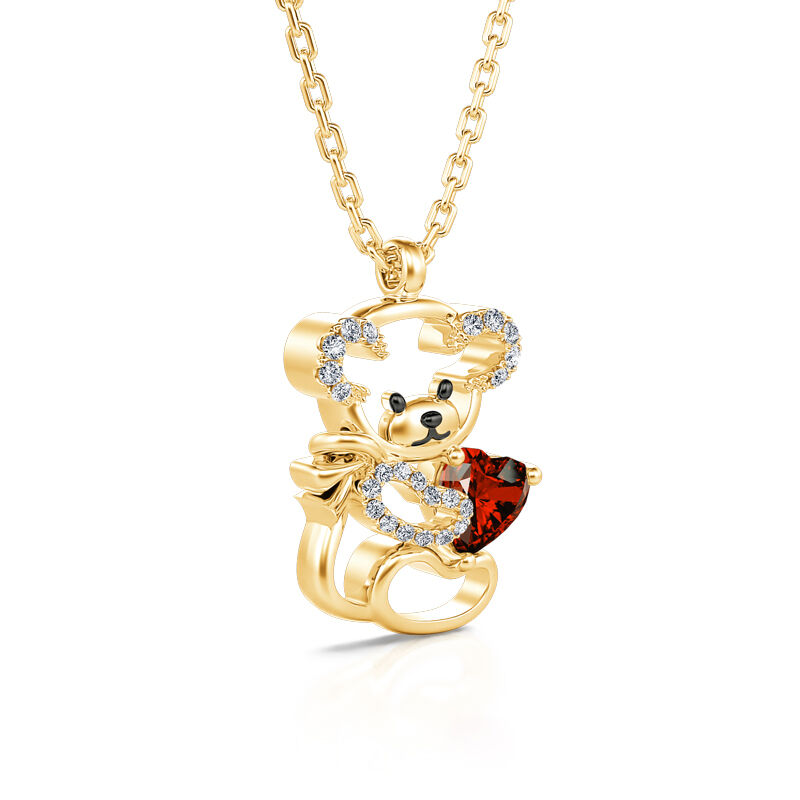Jeulia "Fall in Love" Teddy Bear and Heart Sterling Silver Necklace