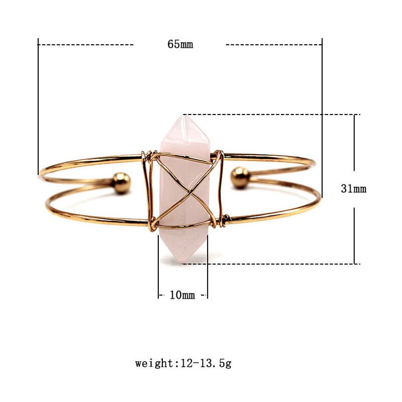 Jeulia "Love & Soulmate" Hexagonal Column Shaped Natural Rose Quartz Bangle Bracelet