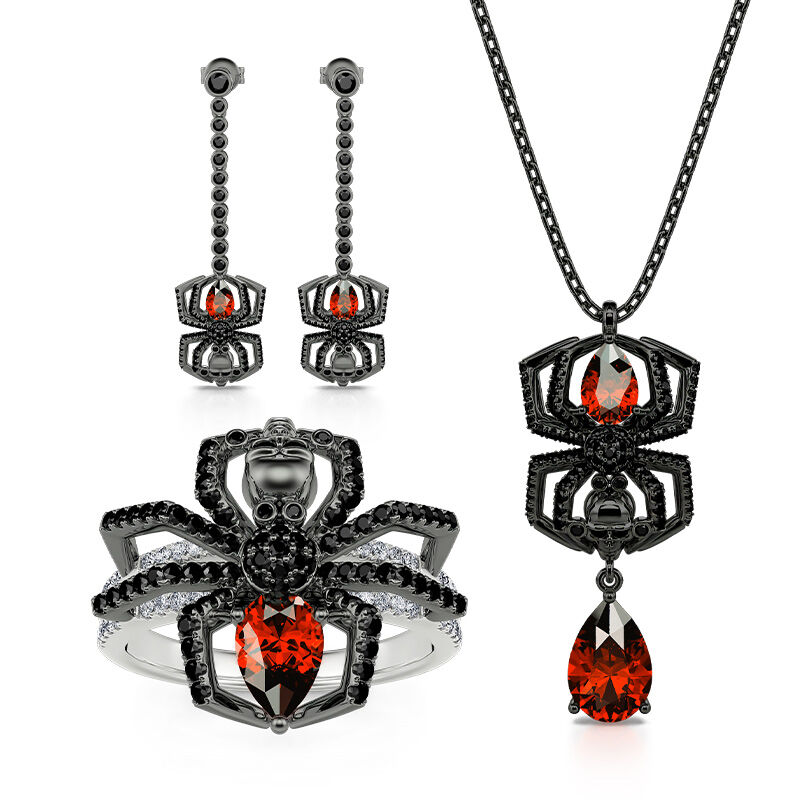 Jeulia Conjunto de joyas negros con arañas y calaveras de plata de ley