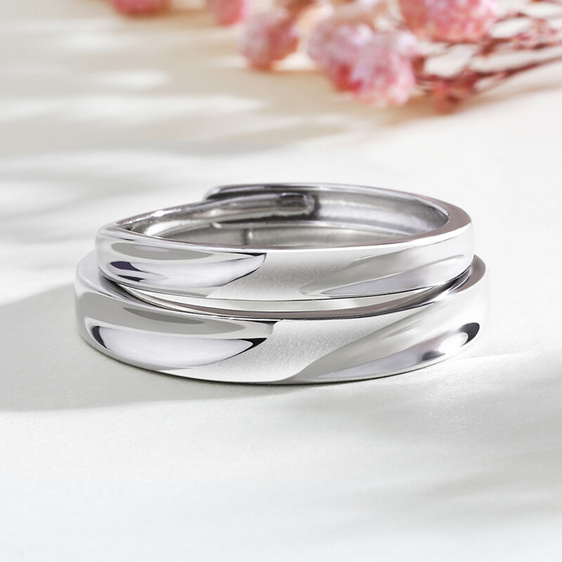 Jeulia "Love Never Fails" Simple Matte Adjustable Sterling Silver Couple Rings