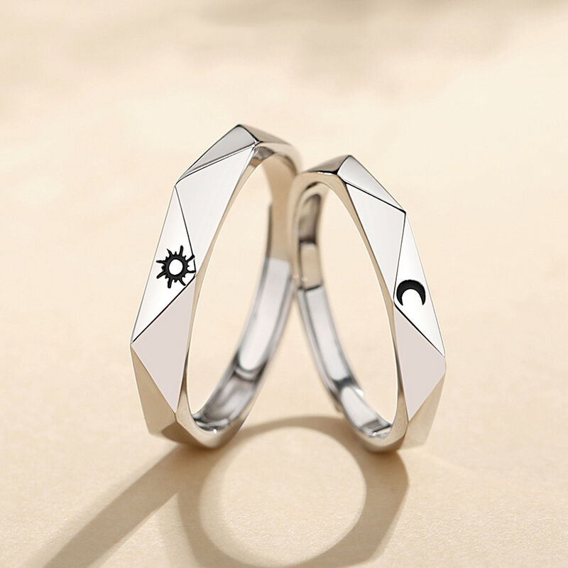 Jeulia Sun&Moon Sterling Silver Adjustable Couple Rings