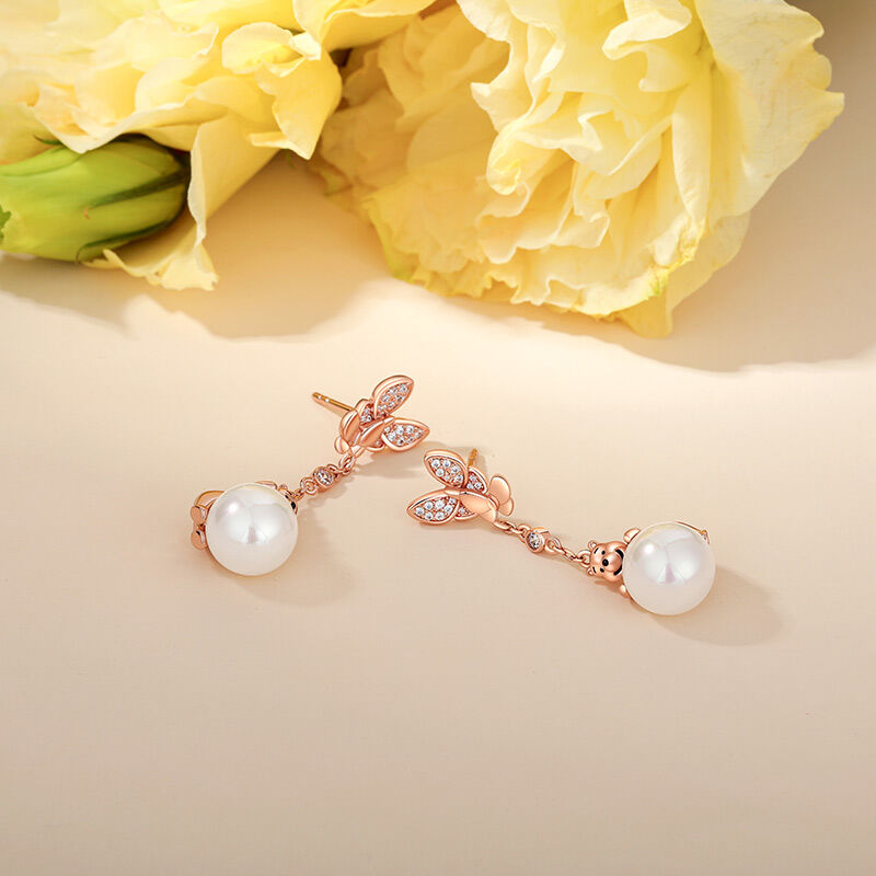 Jeulia Butterfly & Cartoon Bear Pearl Drop Earrings Sterling Silver