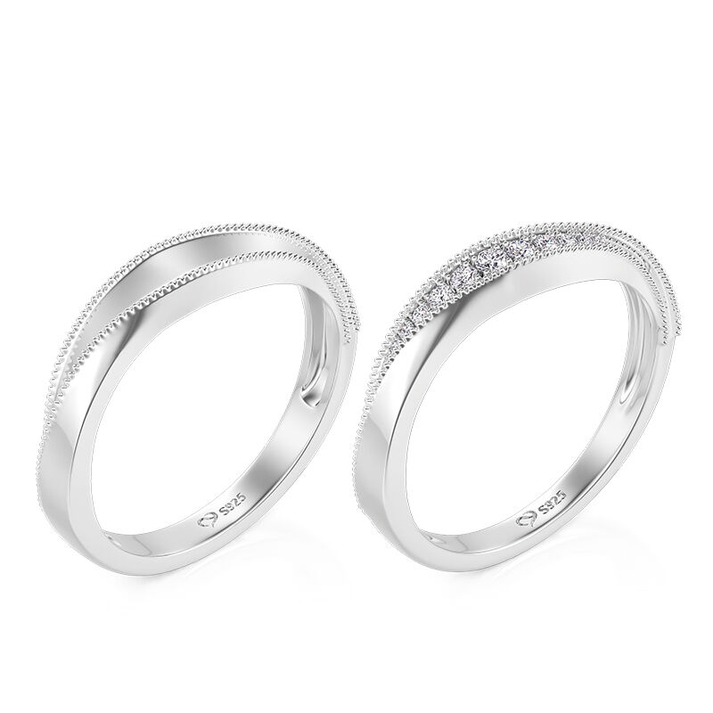 Jeulia Classic Wave Couple's Ring Sterling Silver