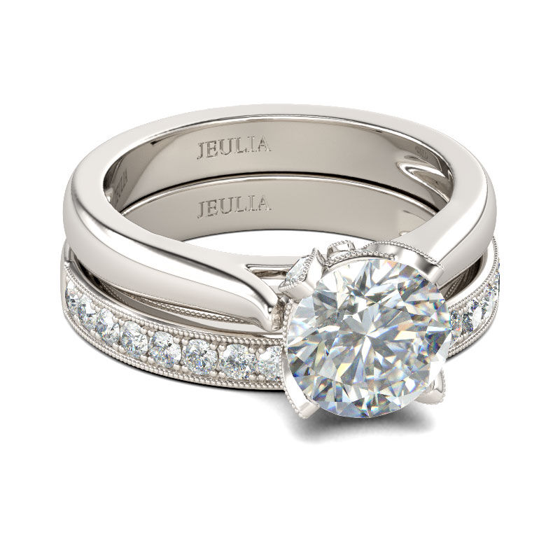 Jeulia Classic Round Cut Sterling Silver Ring Set