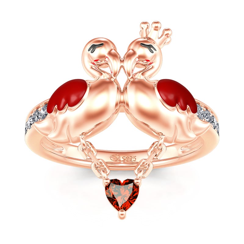 Jeulia "Sweet Love" Flamingo Couple Sterling Silver Dangle Ring