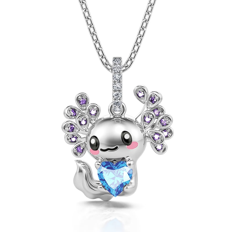 Jeulia Hug Me "Forever Cutie" Mexican Axolotl Sterling Silver Necklace