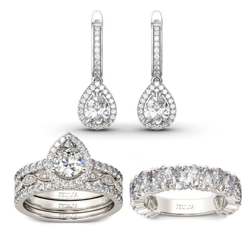 Jeulia Classic Pear Cut Sterling Silver Jewelry Set