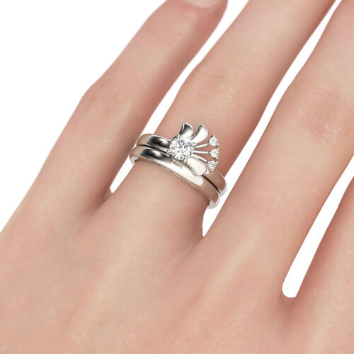 Jeulia Crest of Peacock Round Cut  Sterling Silver Ring Set