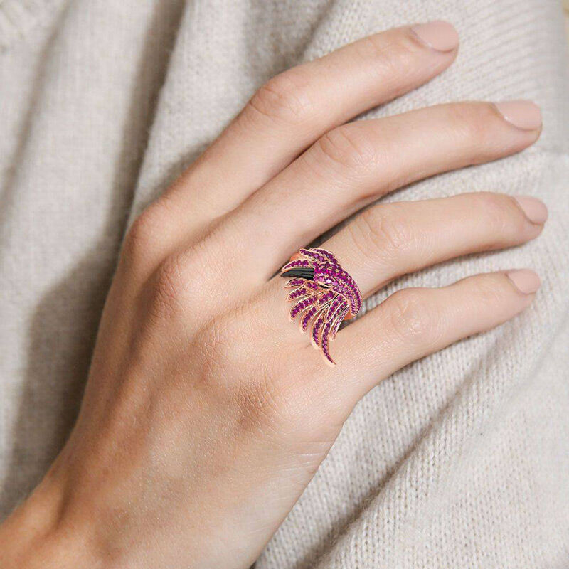 Jeulia "Fiery Passion" Flamingo Design Sterling Silver Ring