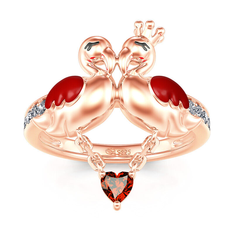 Jeulia "Sweet Love" Flamingo Couple Sterling Silver Dangle Ring