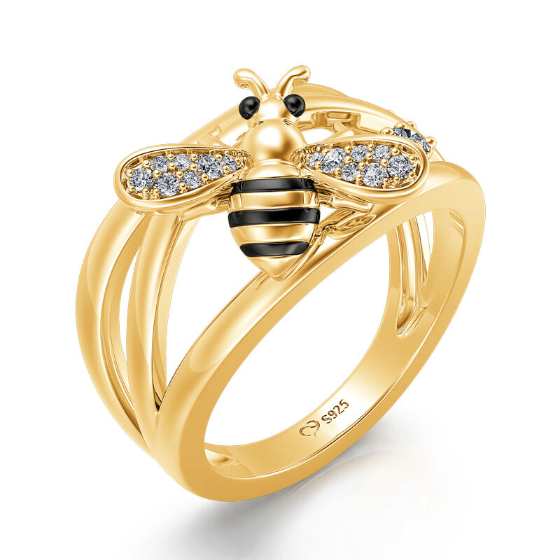 Jeulia Pierścień srebrny z pszczołą miodną
