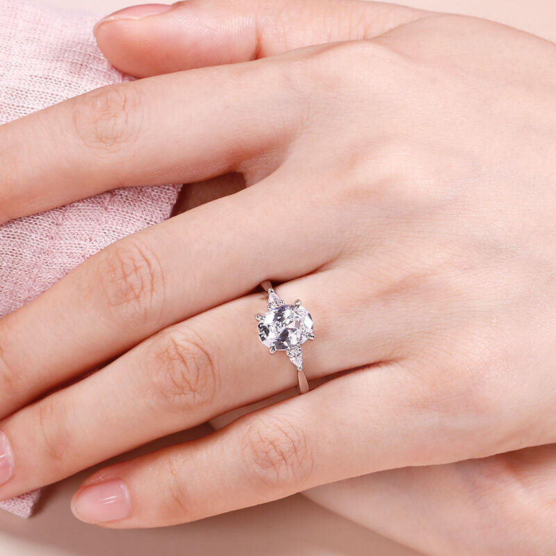 Jeulia Trilogy Anello di Fidanzamento Taglio Ovale in Argento Sterling