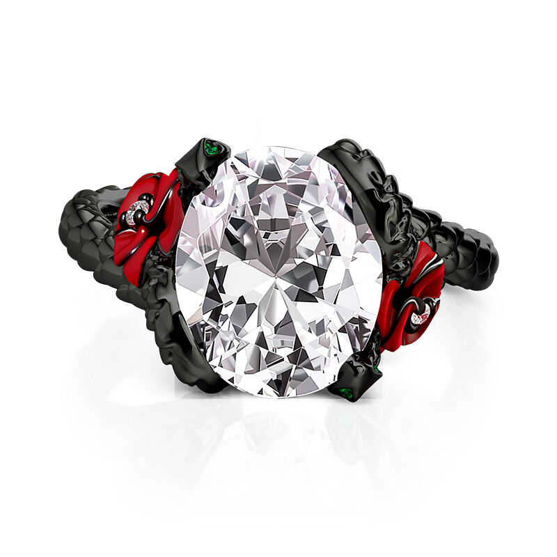 Jeulia Anillo Serpiente Espina Negra Rosa Gótico de Plata de Ley