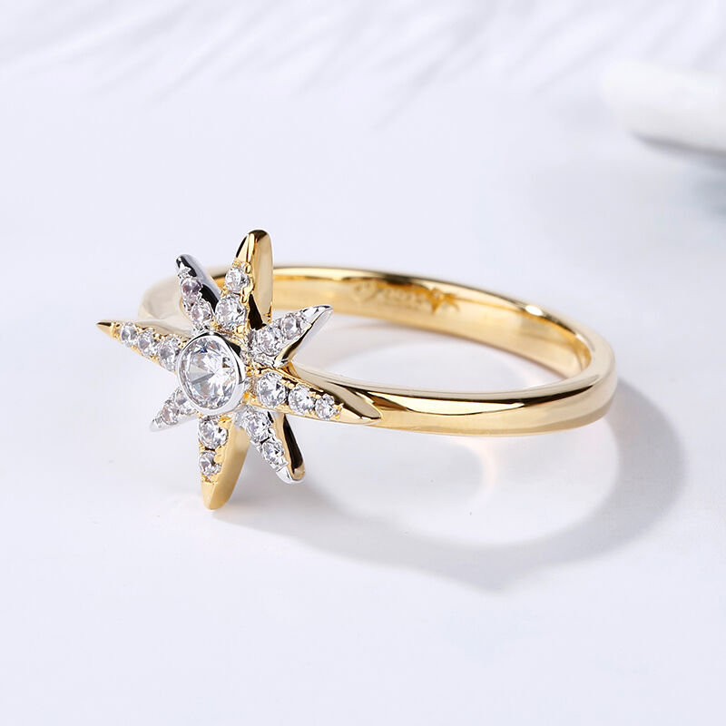 Jeulia Two Tone Star Sterling Silver Ring