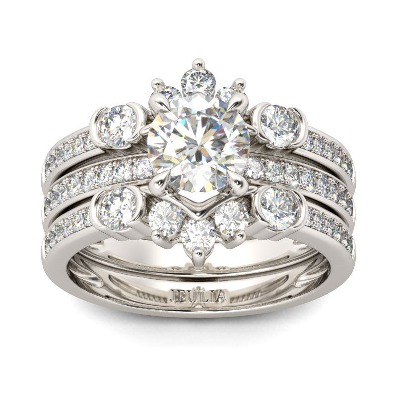 Jeulia Conjunto De Anillos Intercambiables De Talla Redonda En Plata De Ley