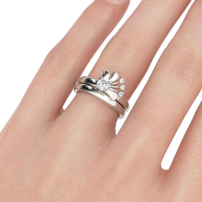 Jeulia Crest of Peacock Round Cut  Sterling Silver Ring Set