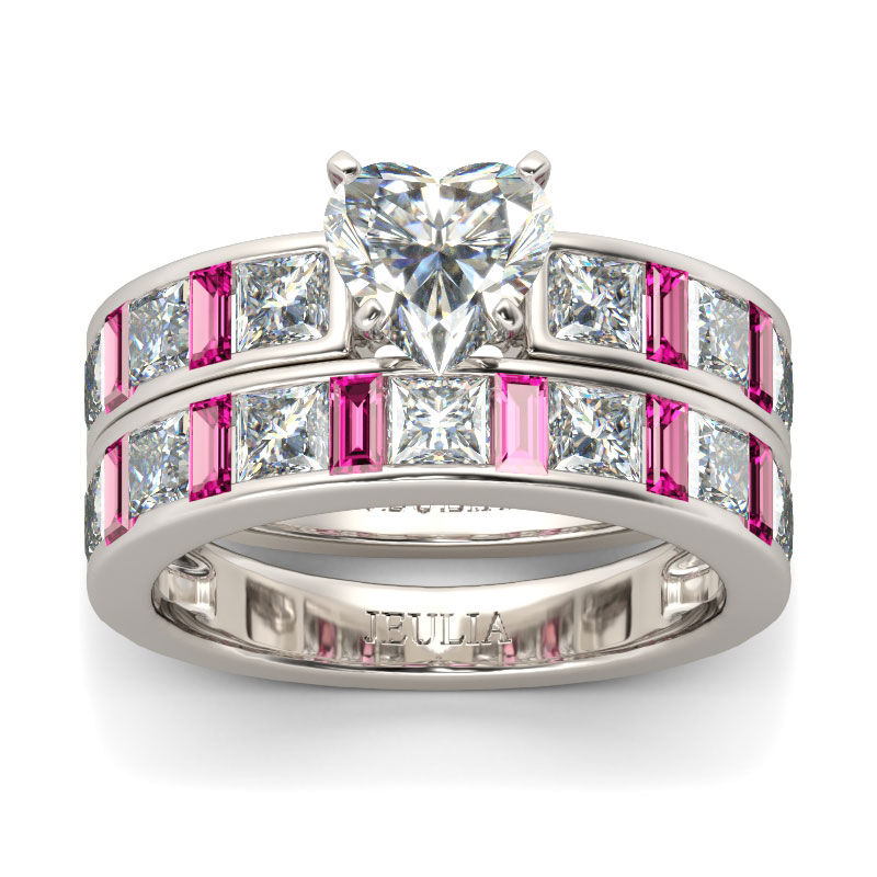 Conjunto De Anillos De Talla Cordiforme De Jeulia En Plata De Ley
